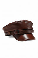 Brown leather cap with a buckle on a white background, Obroi