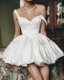 Elegant Two Wide Straps V-neck Short/Mini Satin Wedding Dresses Custom Made Bridal Grown