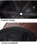 Free Shipping Men Leather Baseball Caps Winter Dome Lined Double Leisure Warm