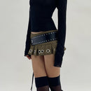 Vintage Punk Belt Low Rise Pleated Skirt Women Hottie Super Short Eyelet Party Summer Skirts 90s Mini