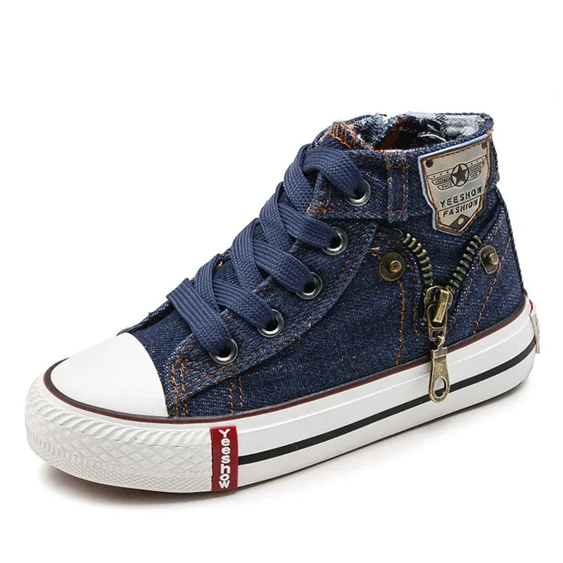Children Shoes Sewing Thread Denim Kids Round Toe Outdoor Soft Sole Simple Retro Style Shoes