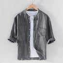 Men Linen Half Sleeve Shirt Stand Collar Loose Casual Half Sleeve Shirt