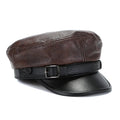 Brown leather cap with a black visor on a white background, Obroi
