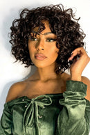 Curly Bob Human Hair Wig with Bangs, Short Deep Wave Wig for Women
