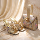 Lilac Ladies Shoes and Bag SetSparkly Crystal Rhinestone Square Toe Stiletto Women Heels