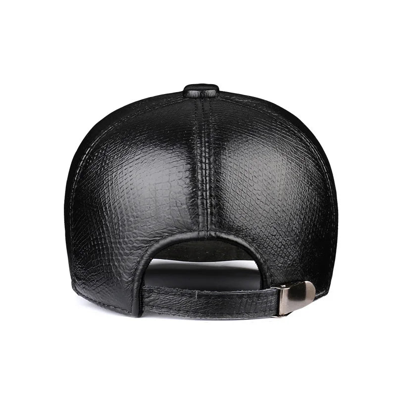 Spring Autumn Genuine Leather Snake Pattern Baseball Cap Adjustable Off White Peaked