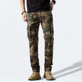 Person wearing camouflage cargo pants on a light gray background, Obroi