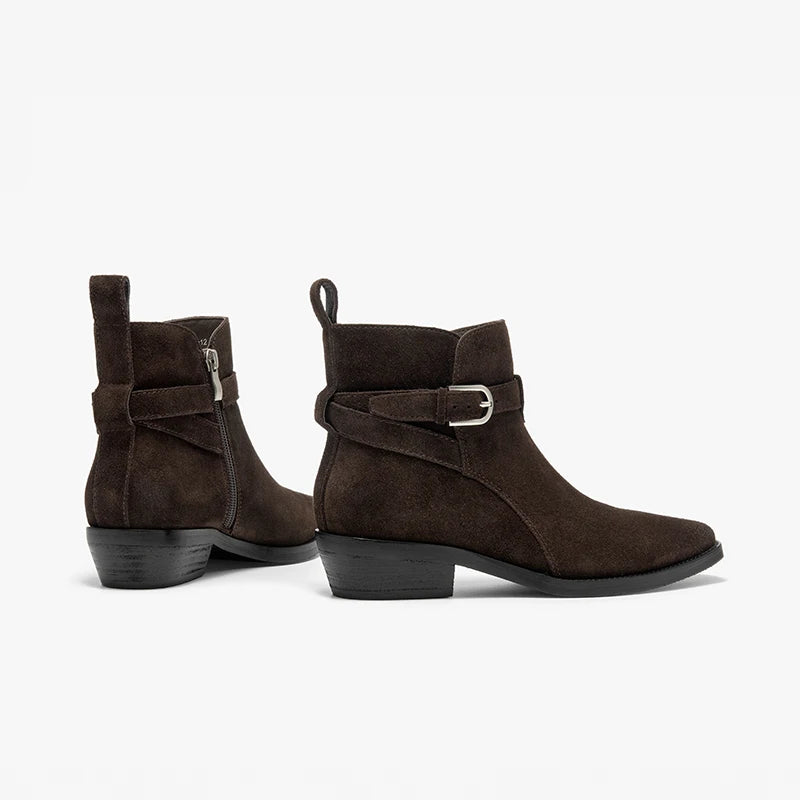 Ankle Boots Women Leather Pointed Toe Zipper Western Boots Casual Ladies Shoes Handmade