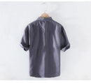 Linen Short Sleeve Shirts for Men Summer Pullover Tops Male Casual Solid White