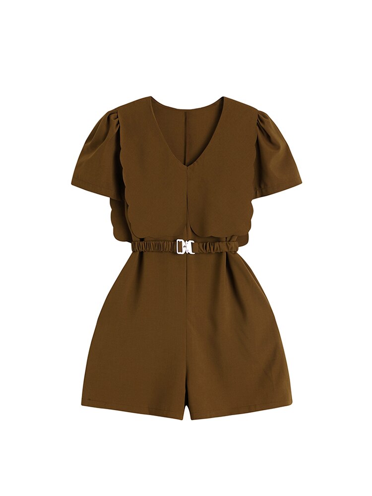 Women Vintage Brown Short Jumpsuits Loose Tunic Shorts Jumpsuit  Overalls High Waist Wide Leg Black Pants Summer