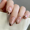 Pink Flowers French Rhinestone Nail Art Chic False Nails Detachable Finished Fake Nails Press on Nails