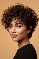 Short Water Wave Human Hair Wig with Bangs Short Pixie Cut Wigs Women Wigs