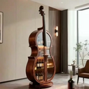 Wooden cello-shaped wine rack in a modern living room, Obroi