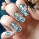 24pcs/set Medium long fake nails for Spring summer season Flowers leaf gradient almond tips press on false nail art