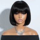 Human Hair Wigs Black Short Pixie Cut Straight Bob With Bangs For Women Remy Hair Glueless Wigs
