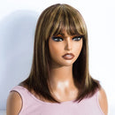 Short Straight Human Hair Bob Wig with Bangs Made Brown Honey Color Glueless