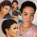 natural black color 4inch short curly pixie cut short human hair wig for women