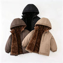 Kids Double-faced Fleece Hooded Jackets Autumn Winter Thick Warm Down Cotton Coat for Boys Girls 3-8 Years