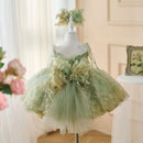 Flower Girl Dresses with Hairband Pearls for Baby Kids Wedding 1st Birthday Pageant Party