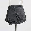 Denim Shorts Skirt for Women Spliced Pocket Streetwear Slimming Hot Pants Female