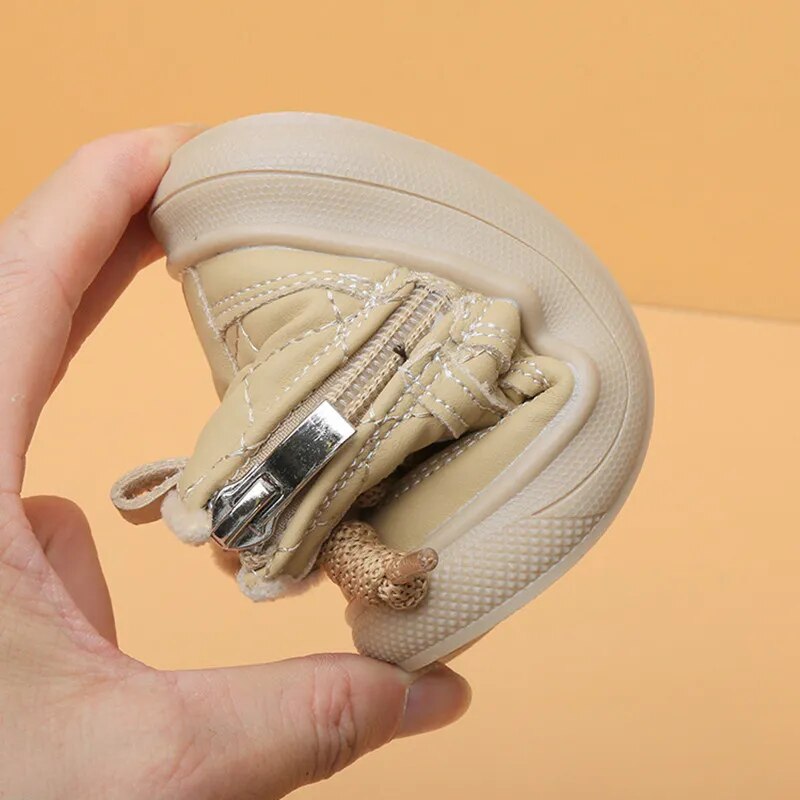 Winter Baby Shoes For Boys Leather Warm Fur Little Girls Ankle Boots Soft Sole Toddler Kids Boots