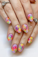 Nails with colorful feather design on a light background, Obroi
