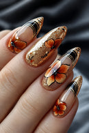 24pcs/set Medium long nails flowers for summer season gradient press on nails