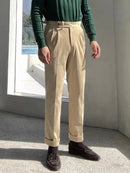 Casual Men Ribbed Trousers Autumn  Corduroy Pants For Men Belt Lace-up Slim Fit Pants