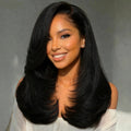 Side Part Layered Cut Light Straight 7x5 Lace Human Hair Wig Short Bob Wigs