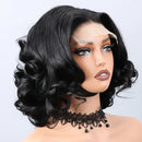 Black wig with a lace front on a white background, Obroi