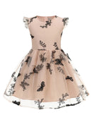 Butterfly Embroidered Mesh Overlay Pleated Kids Vintage Clothes Summer Princess‌ Girls Dresses