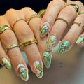 24PCS Luxury Gold Plated Butterfly Press on Nails Bow Flowers Gilt Cool Nail Art