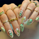 24PCS Luxury Gold Plated Butterfly Press on Nails Bow Flowers Gilt Cool Nail Art