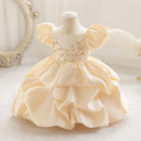 Summer Satin Baby Girls Crystal Embellished Dress Formal Holiday Ball Gown for Kids