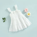 Summer Baby Girls Frill Dress Princess Party Solid Eyelet Square Neck Sleeveless Ruffle Tank Birthday Dress for Toddler Infant