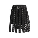 Black skirt with silver eyelet details on a white background, Obroi