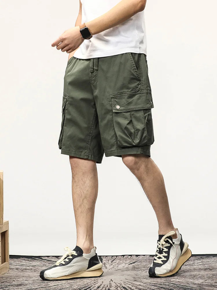 Summer Cargo Shorts Men Solid Military Stretch Casual Shorts Male Straight Loose Work Short Pants