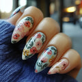24PCS Classic Graffiti Flower Medium Almond Press on Nail