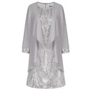 Evening Dresses Women 2pcs Set Outfits Sleeveless Crew Neck Sequined Dress