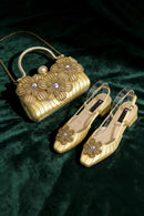 Shoes and Bag Ladies Heel Decoration Pure Elegant Flower Wedding Shoes and Bag Full Rhinestone Handbag