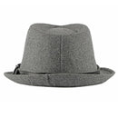 Gray fedora hat with a black band on a white background, Obroi