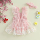 0-24M Infant Baby Girl Romper Dress Sleeveless Bow Flower Lace Tulle Dress Bodysuit Headband Newborn Summer Outfits