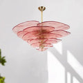 Pink floral chandelier with gold accents on a white background, Obroi