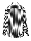 Women Khaki Striped Big Size Casual Blouse Lapel Long Sleeve Loose Fit Shirt Tide Spring Autumn