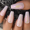 Iridescent nail polish on a hand with a glittery black background, Obroi