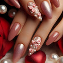 Romantic Floral Press on Nails with Love Design Nails for Women Valentine’s Day Wear Tips