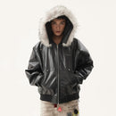 Detachable Fur Collar Leather Jacket Men's High Street Oversized Silhouette Cotton-padded Winter