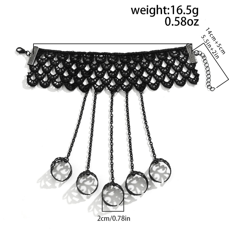 Creative Black Lace Finger Wrist Chain Rings Bracelets for Women Metal Connecting Hand Harness Bangles Jewelry