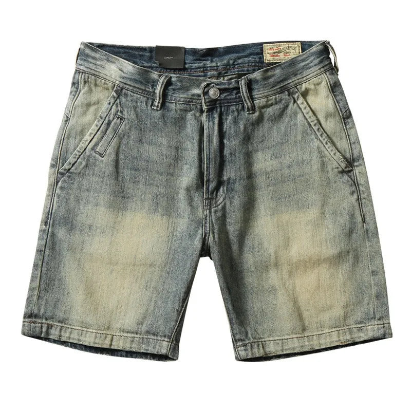 Men Casual Denim Shorts Men Summer Outerwear Slim Fit Washed Retro Quarter Pants