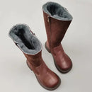 Winter Boots Wide Toe Women's Shoes Natural Wool Genuine Leather Long Noses Knight Boots